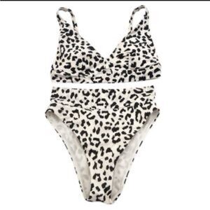aerie White and Black Leopard Print High-Waist Bikini